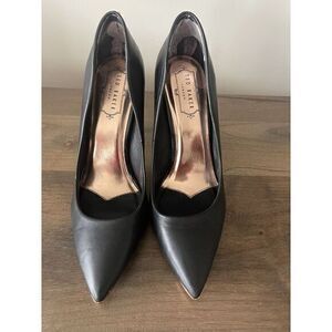 TED BAKER LONDON Womens Black Kaawa Stiletto Slip On Leather Pumps Shoes 38.5